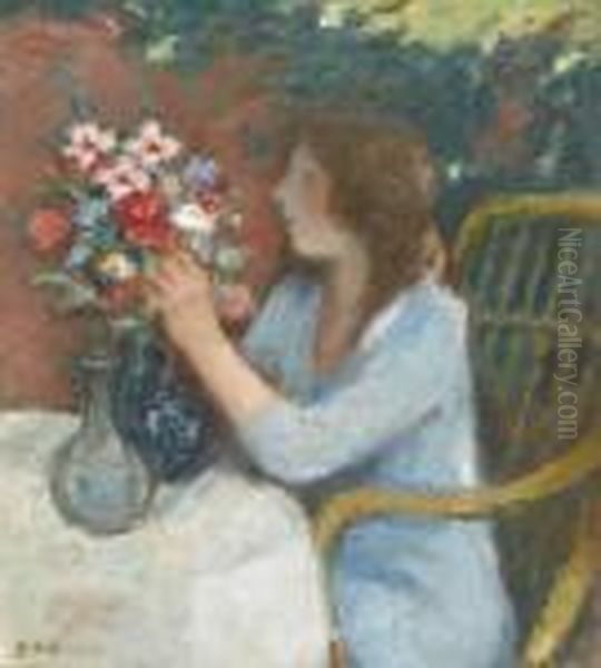 Madchen Mit Blumenstrauss. Oil Painting by Georges dEspagnat