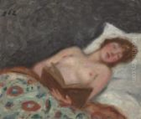 Jeune Femme Lisant Au Lit Oil Painting by Georges dEspagnat