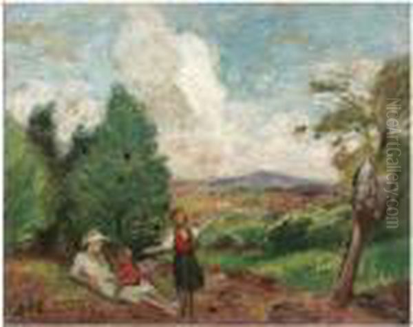 Mere Et Enfants Dans Un Paysage Oil Painting by Georges dEspagnat