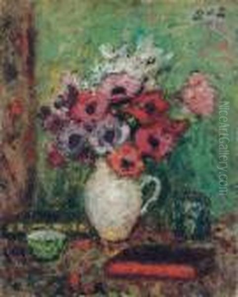 Anemones Dans Un Pichet De Faience Oil Painting by Georges dEspagnat