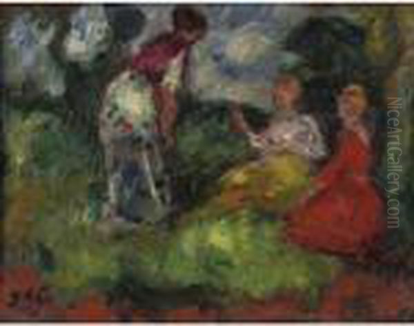 Trois Femmes Dans Le Parc Oil Painting by Georges dEspagnat