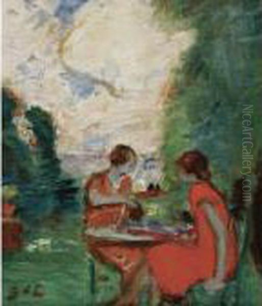 Tea Time Oil Painting by Georges dEspagnat