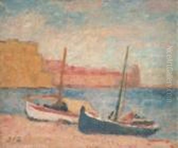 Bateaux A Maree Basse Oil Painting by Georges dEspagnat