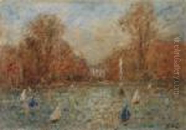 Le Bassin Des Tuileries Anime De Petits Bateaux (vers 1935) Oil Painting by Georges dEspagnat