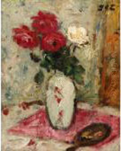 Vase De Roses Oil Painting by Georges dEspagnat