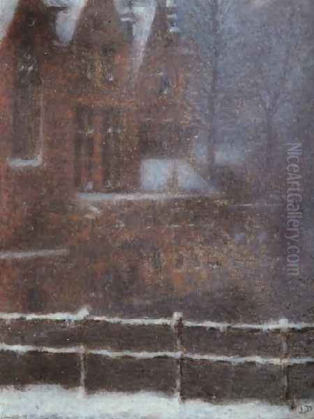 Bruges Snow Effect Oil Painting by Lucien Levy-Dhurmer