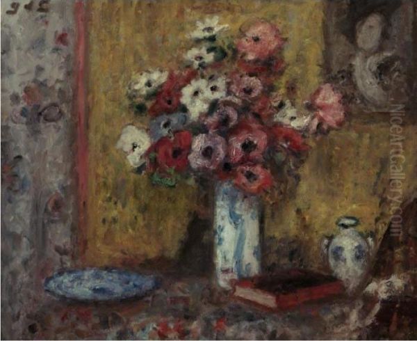 Vase D'anemones Dans Un Vase Chinois Oil Painting by Georges dEspagnat