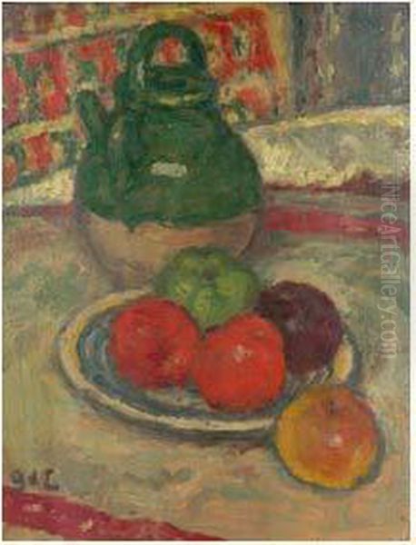 Nature Morte A L'assiette De Fruits Et Au Pichet Oil Painting by Georges dEspagnat