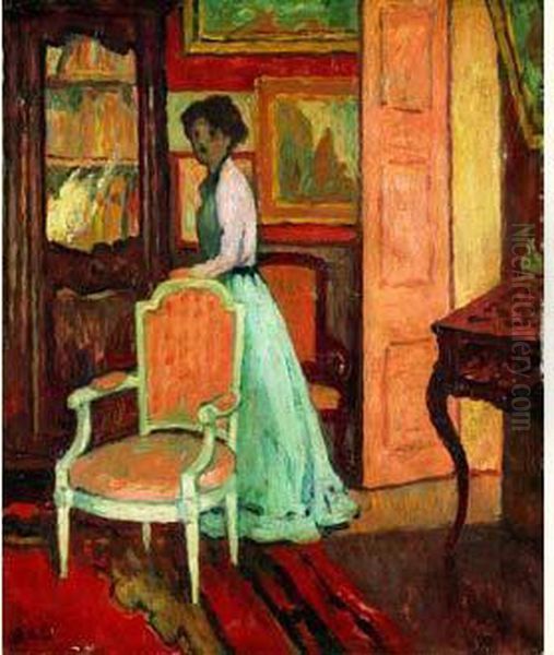 Jeune Femme Dans Un Interieur Oil Painting by Georges dEspagnat