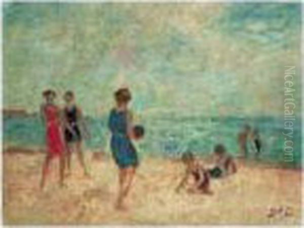 Scene De Plage Oil Painting by Georges dEspagnat