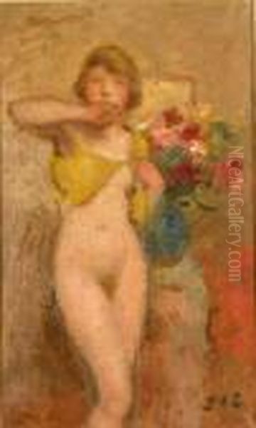 Nude With Flowers Oil Painting by Georges dEspagnat