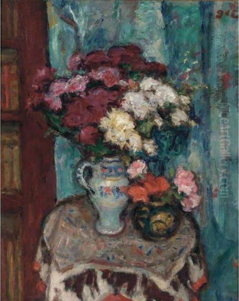 Bouquets De Fleurs Sur Un Gueridon Oil Painting by Georges dEspagnat