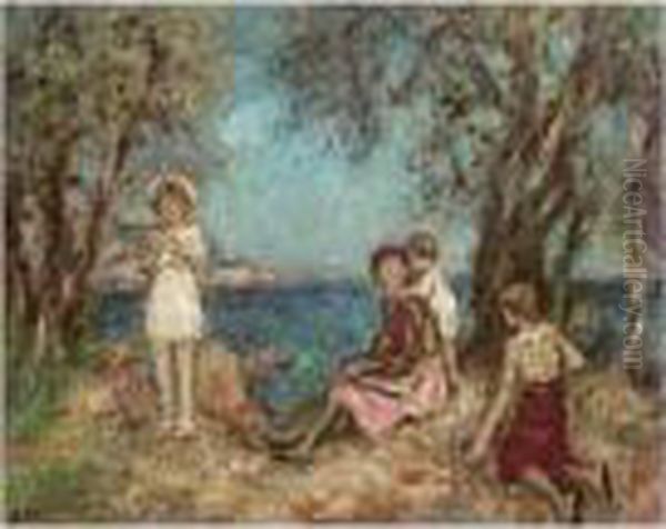 Famille En Bord De Mer Oil Painting by Georges dEspagnat