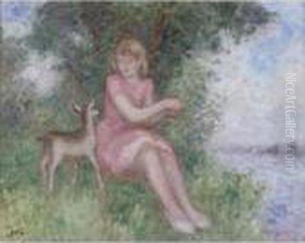 Jeune Fille Et Le Chevreau Oil Painting by Georges dEspagnat