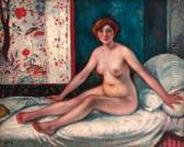 A Seated Female Nude Oil Painting by Georges dEspagnat