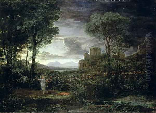 Landscape with Jacob Wrestling with the Angel, or Night, 1672 Oil Painting by Claude Lorrain (Gellee)