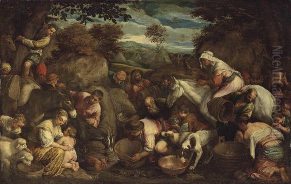 The Israelites Gathering Oil Painting by Jacopo Bassano (Jacopo da Ponte)