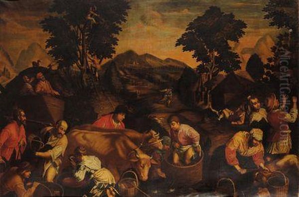 Scena Contadina Oil Painting by Jacopo Bassano (Jacopo da Ponte)