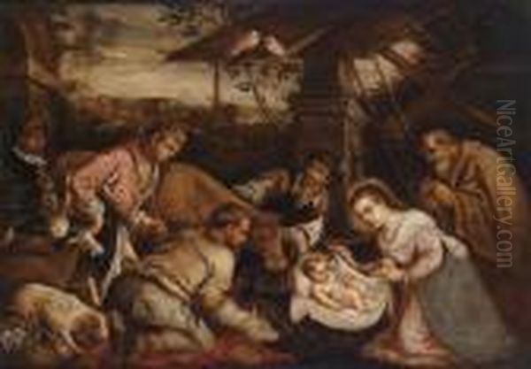 The Adoration Of The Shepherds Oil Painting by Jacopo Bassano (Jacopo da Ponte)