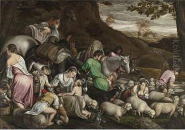 Jacob's Journey Oil Painting by Jacopo Bassano (Jacopo da Ponte)