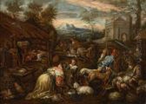 Paisagem Com Figuras E Animais Oil Painting by Jacopo Bassano (Jacopo da Ponte)