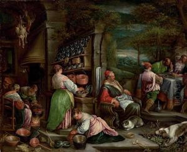 The Supper At Emmaus Oil Painting by Jacopo Bassano (Jacopo da Ponte)