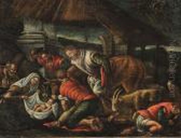 Adorazione Dei Pastori Episodio Biblico Oil Painting by Jacopo Bassano (Jacopo da Ponte)