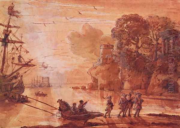 The Disembarkation of Warriors in a Port, possibly Aeneas in Latium, 1660-65 Oil Painting by Claude Lorrain (Gellee)