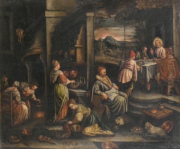 The Supper At Emmaus Oil Painting by Jacopo Bassano (Jacopo da Ponte)