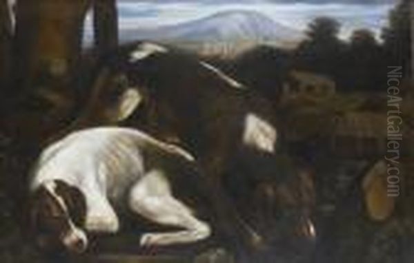 Couple De Chiens Au Repos Oil Painting by Jacopo Bassano (Jacopo da Ponte)