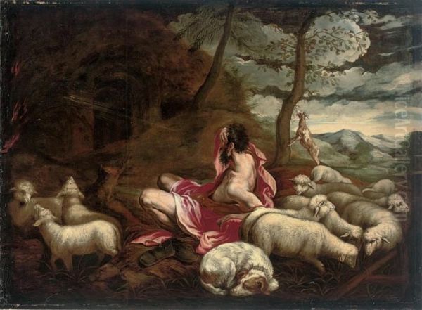 Moses And The Burning Bush Oil Painting by Jacopo Bassano (Jacopo da Ponte)