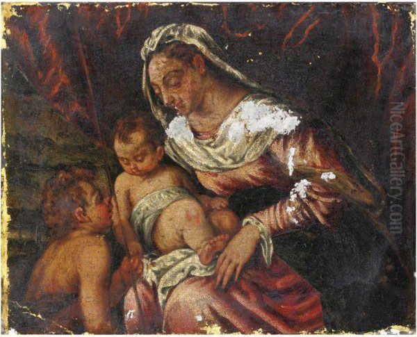 Madonna Col Bambino E San Giovannino Oil Painting by Jacopo Bassano (Jacopo da Ponte)