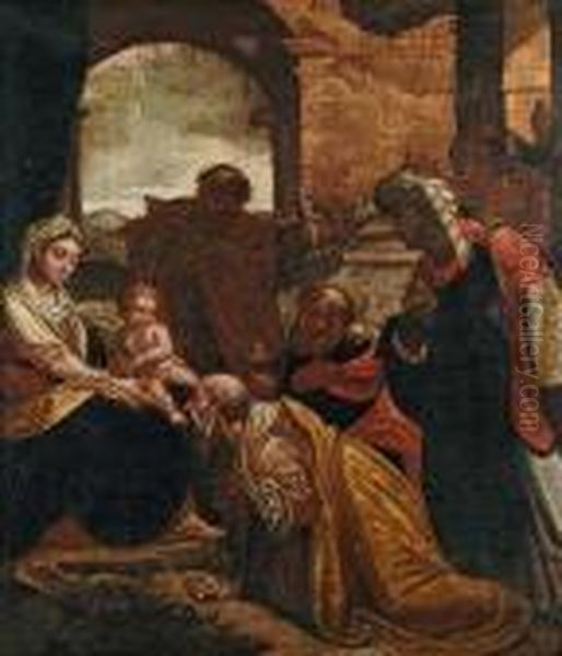 Anbetung Der Konige Oil Painting by Jacopo Bassano (Jacopo da Ponte)