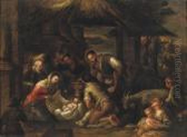 The Adoration Of The Shepherds Oil Painting by Jacopo Bassano (Jacopo da Ponte)