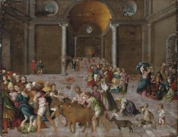 Christ Driving The Tradesmen From The Temple Oil Painting by Jacopo Bassano (Jacopo da Ponte)