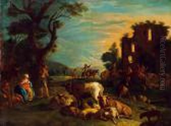 Landschaft Mit Hirtenszene Oil Painting by Jacopo Bassano (Jacopo da Ponte)