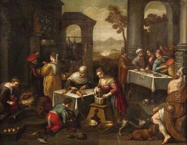 Le Repas Du Mauvais Riche Avec Lazare Oil Painting by Jacopo Bassano (Jacopo da Ponte)