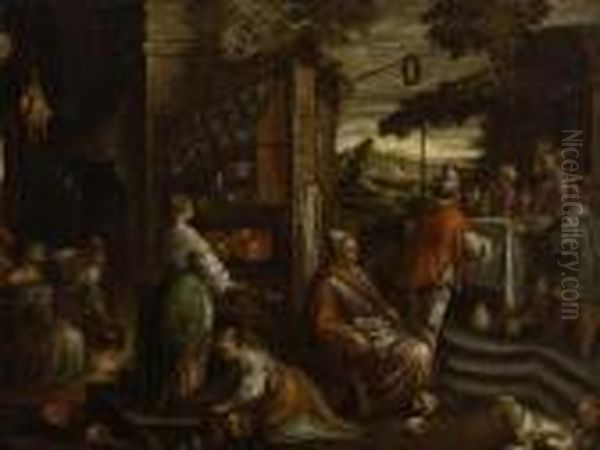 Christus In Emmaus. Oil Painting by Jacopo Bassano (Jacopo da Ponte)