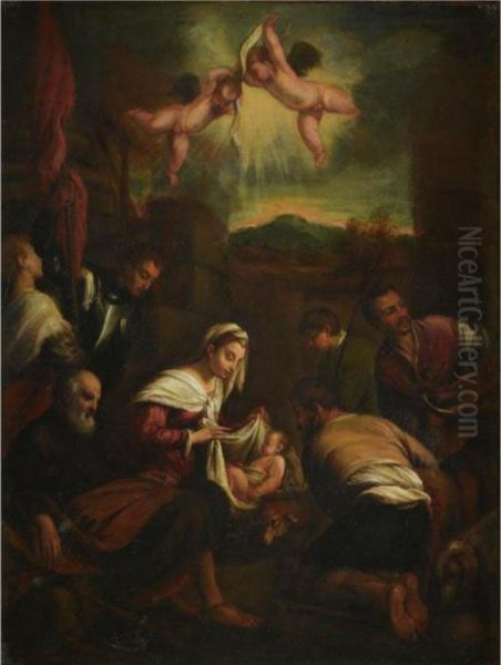 Nativity Oil Painting by Jacopo Bassano (Jacopo da Ponte)