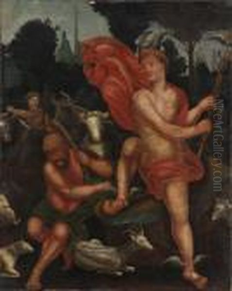 Landskap Med Mercurius Oil Painting by Jacopo Bassano (Jacopo da Ponte)