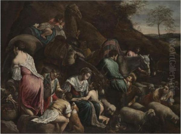 Jacob's Journey Oil Painting by Jacopo Bassano (Jacopo da Ponte)