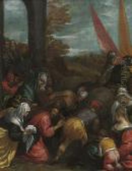 Christ On The Road To Calvary Oil Painting by Jacopo Bassano (Jacopo da Ponte)