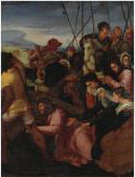 La Salita Al Calvario Oil Painting by Jacopo Bassano (Jacopo da Ponte)