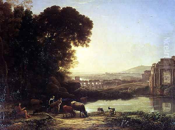 Cattle and Goats drinking by a ruin Oil Painting by Claude Lorrain (Gellee)