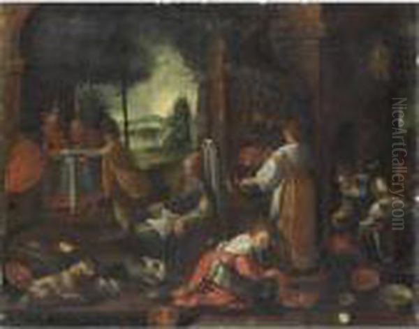 Cena In Emmaus Oil Painting by Jacopo Bassano (Jacopo da Ponte)