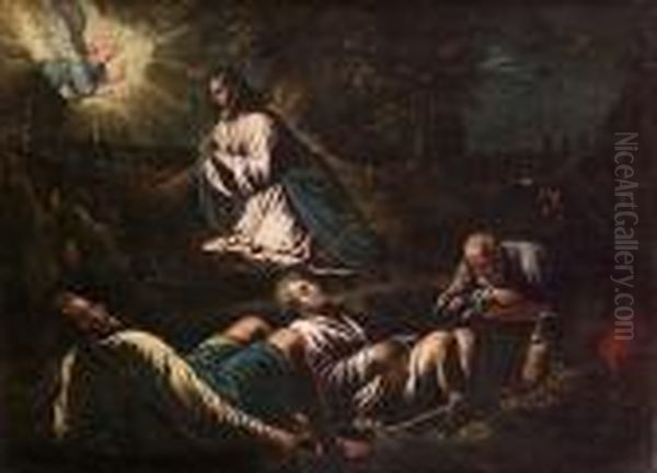 The Agony In The Garden Oil Painting by Jacopo Bassano (Jacopo da Ponte)