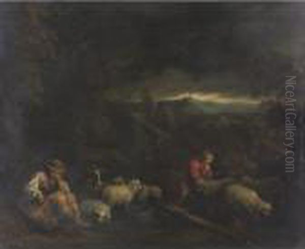 Property From A Private Collection, New York
 

 
 
 

 
 Landscape With Herdsmen And Their Flock Oil Painting by Jacopo Bassano (Jacopo da Ponte)