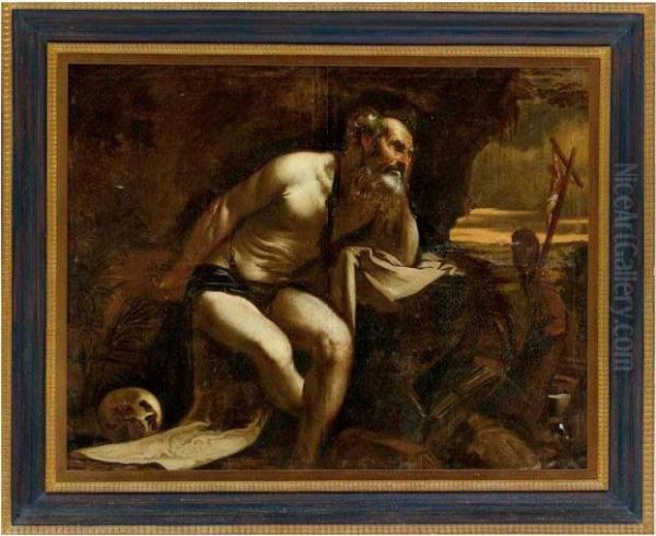 Saint Jerome In Penitence Oil Painting by Jacopo Bassano (Jacopo da Ponte)