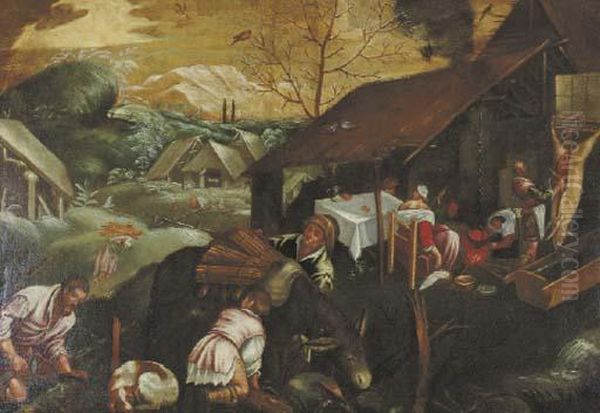 Winter Oil Painting by Jacopo Bassano (Jacopo da Ponte)