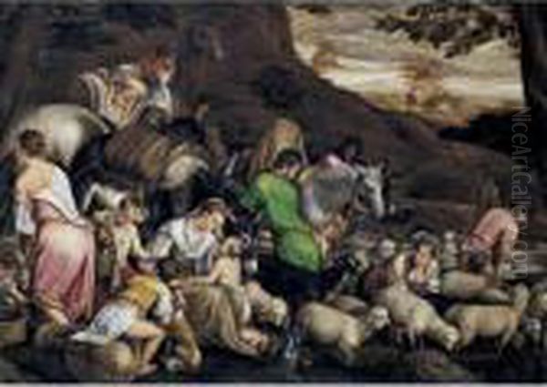 Jacob's Journey Oil Painting by Jacopo Bassano (Jacopo da Ponte)